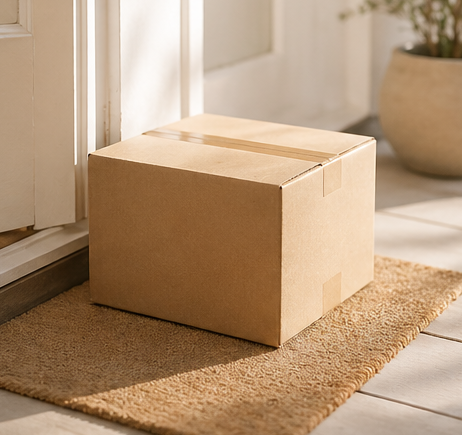 Exklusiv förpackningsbox i kartong från en svensk butik, fotograferad mot en vit bakgrund för e-handel.