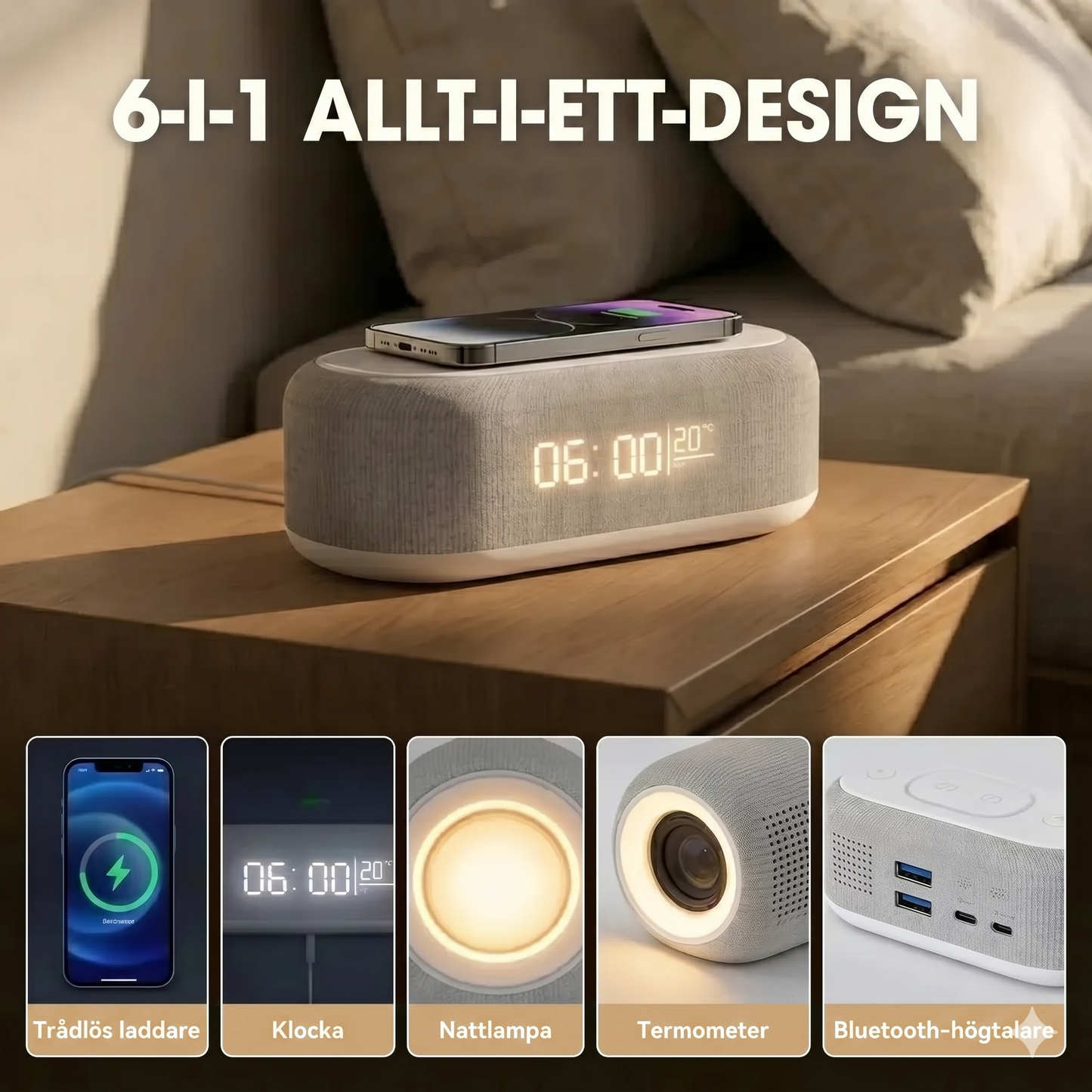 LaddSmart™ 6-i-1 Multifunktionell Trådlös Laddstation